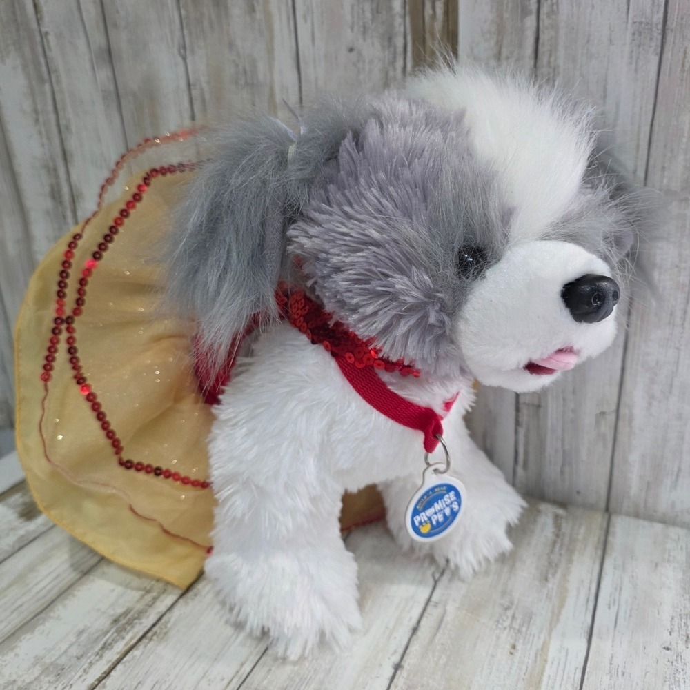 Build-A-Bear Workshop Promise Pets Dog Shih Tzu Plush Tutu Red Sequins Dress - Picture 4 of 8